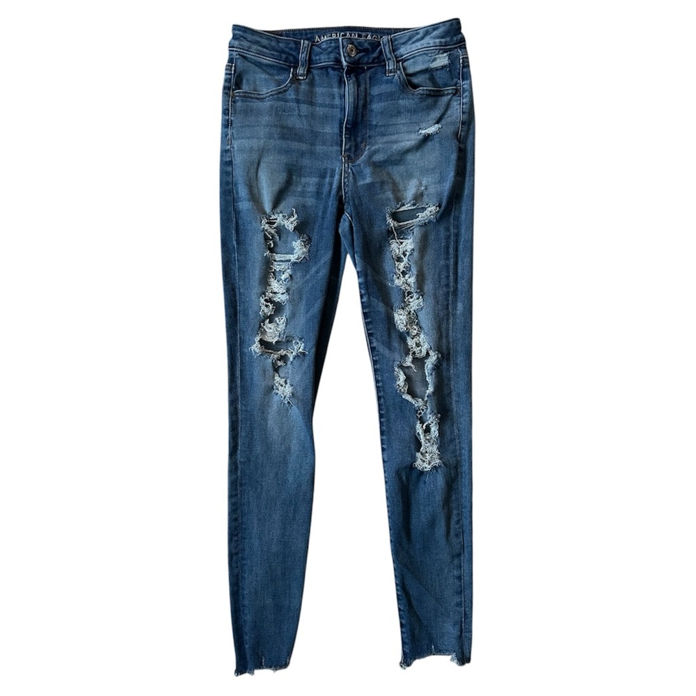 American Eagle Super High Rise Distressed Jeggings – Blue (6)
